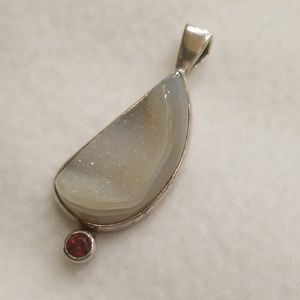 Sterling Sparkeling Druzy Garnet Pendant Handmade